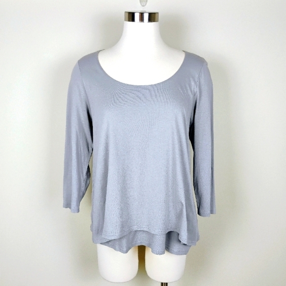 Pure Jill Elliptical Layered Top Gray Size M Scoop Neck High Low Hem 3/4 Sleeves - Picture 1 of 17